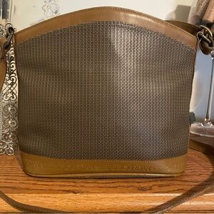 Vintage Charles Jourdan Actif Paris Women's Crossbody Bag in Brown and Gray Tan